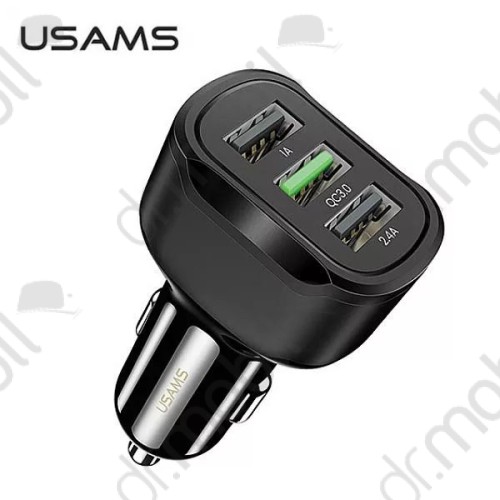 Autós Töltő Usams C17, 3 x USB 1A, 2.4A, Qc3.0 18w Gyorstöltés CC100TC01 USA-CC100-1 Fekete